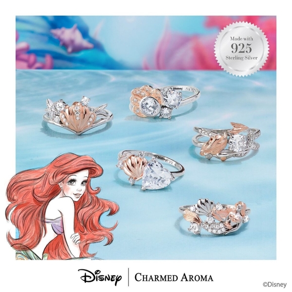 Disney The Little Mermaid Ariel Heart  & Shell ring, 925 Sterling Silver - Picture 4 of 8